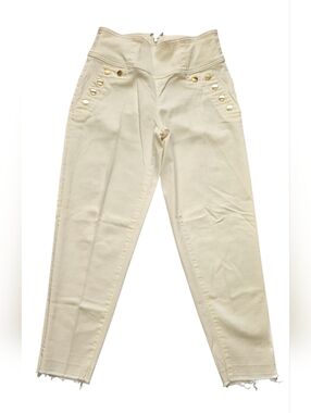 Guess Cream High-Rise Ankle Jeans with Gold Buttons